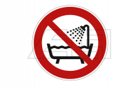 Aufkleber „Verbot, dieses Gerät in der Badewanne, Dusche oder übe