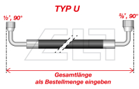 Type U gas hose, 1/2“ x 90° to 5/8” x 90°